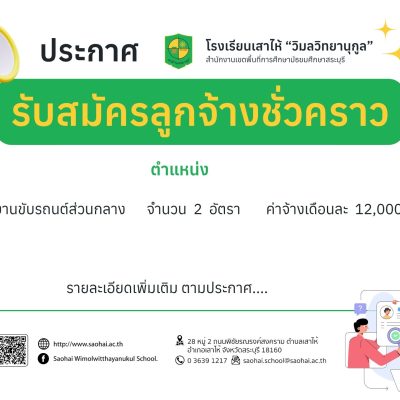 ประกาศรับสมัครลูกจ้างชั่วคราว ตำแหน่ง พนักงานขับรถส่วนกลาง